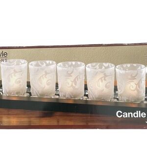 Home Style Illuminations Candle Garden Wood Base 5 Piece Glass Candle Holder Gem